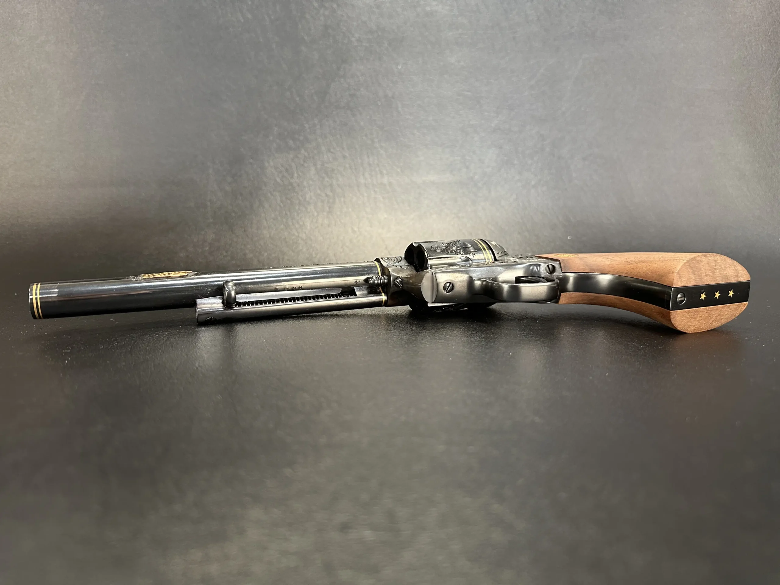 Colt SAA engraved cylinders gold band accents