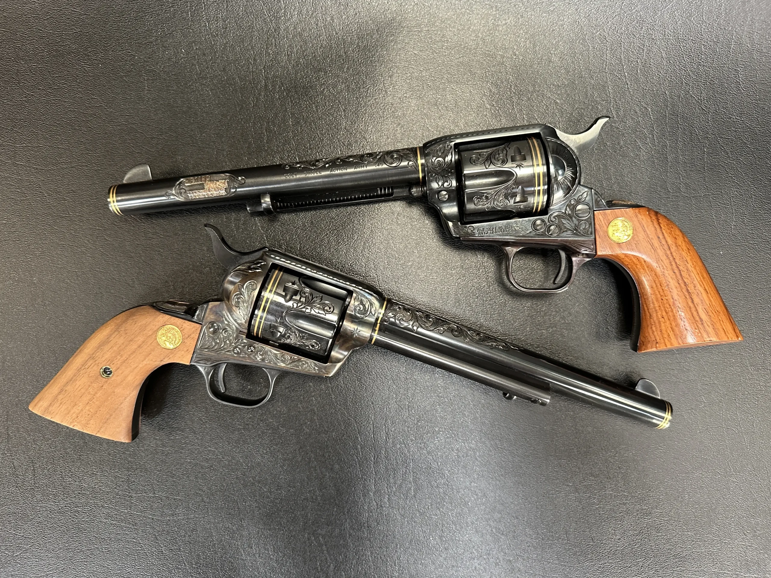 Colt SAA engraved revolvers blued finish collectors set