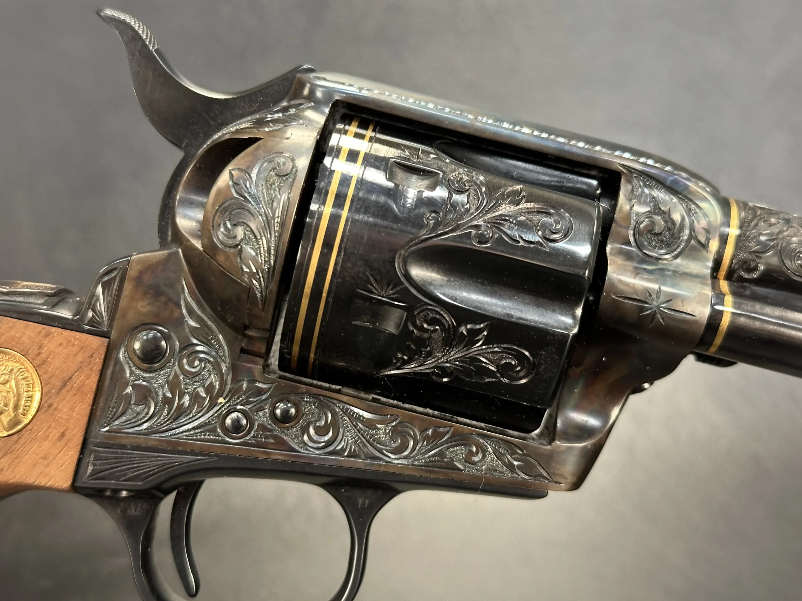 Colt SAA pair engraved scrollwork blued finish