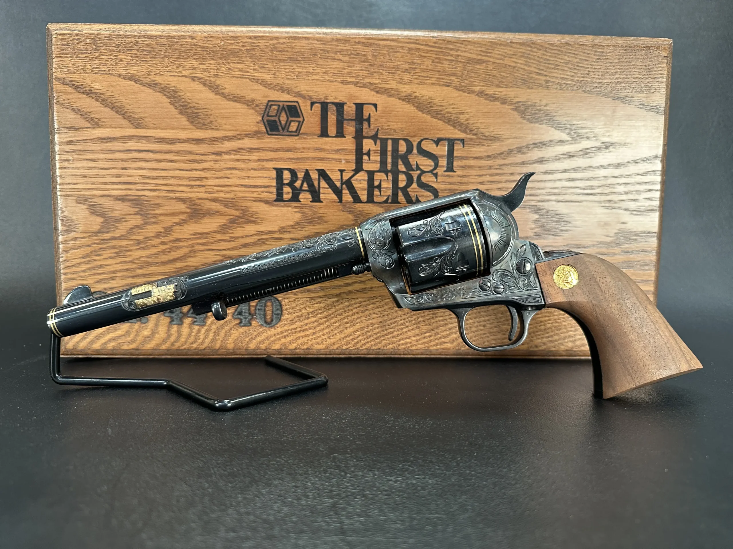 Engraved Colt SAA pair walnut grips 45 Colt