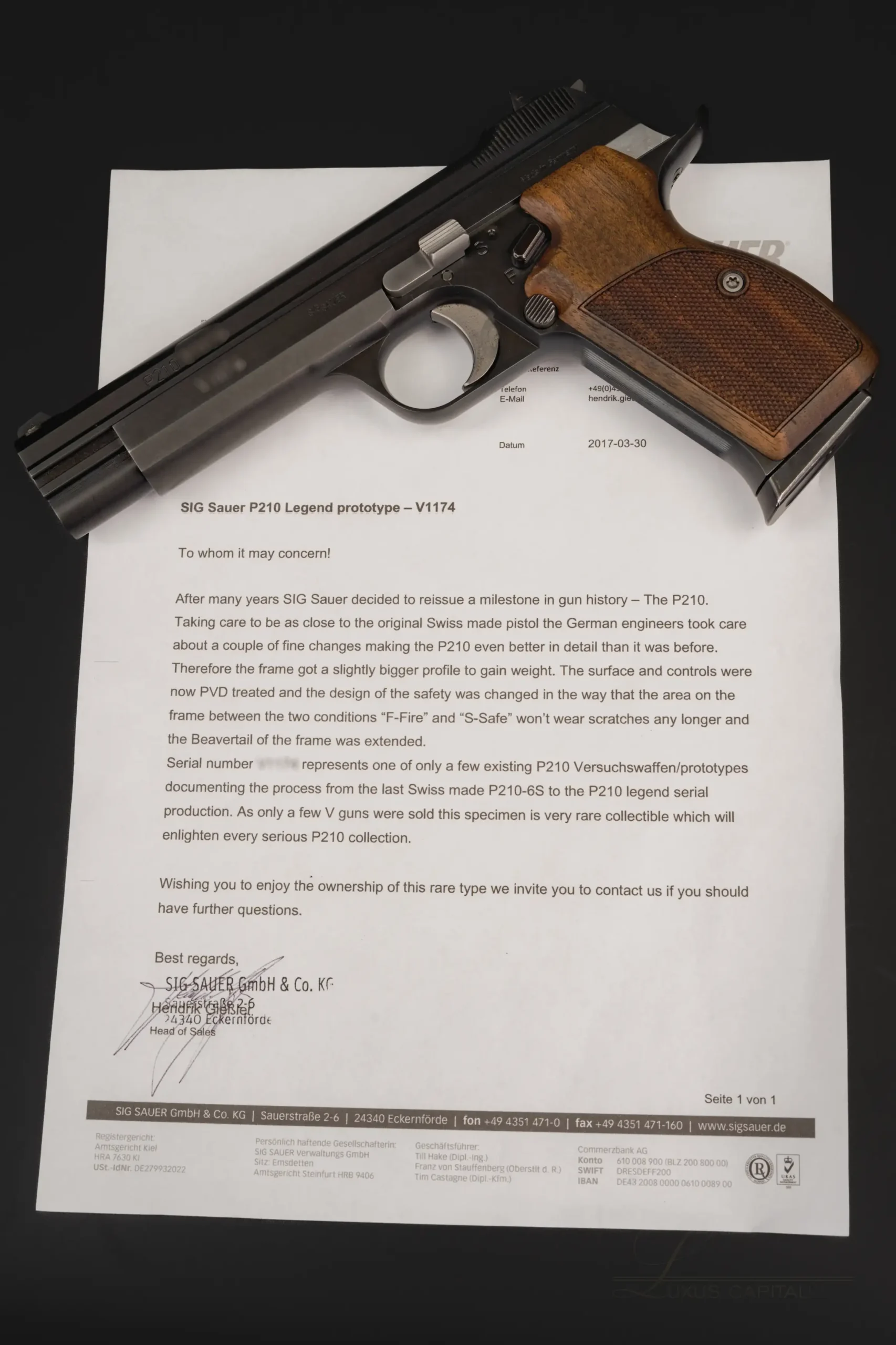 SIG Sauer P210 Legend Prototype Rare Collectible