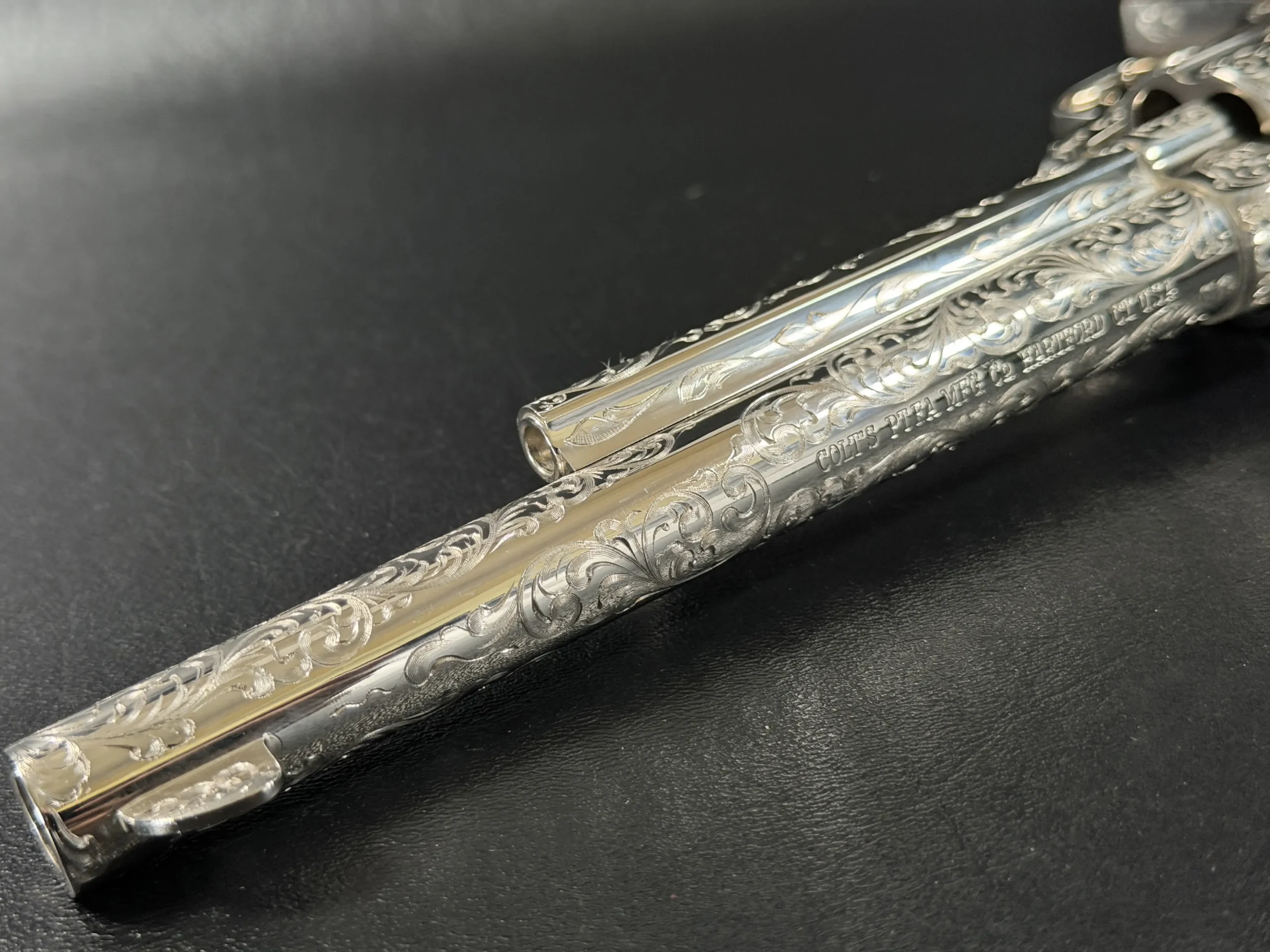 Colt SAA Class D Engraved Nickel Finish Close Up