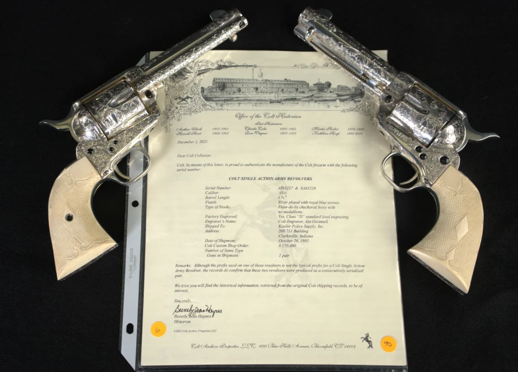 Colt SAA Consecutively Serialized Class D Factory Master Engraved Pair Document