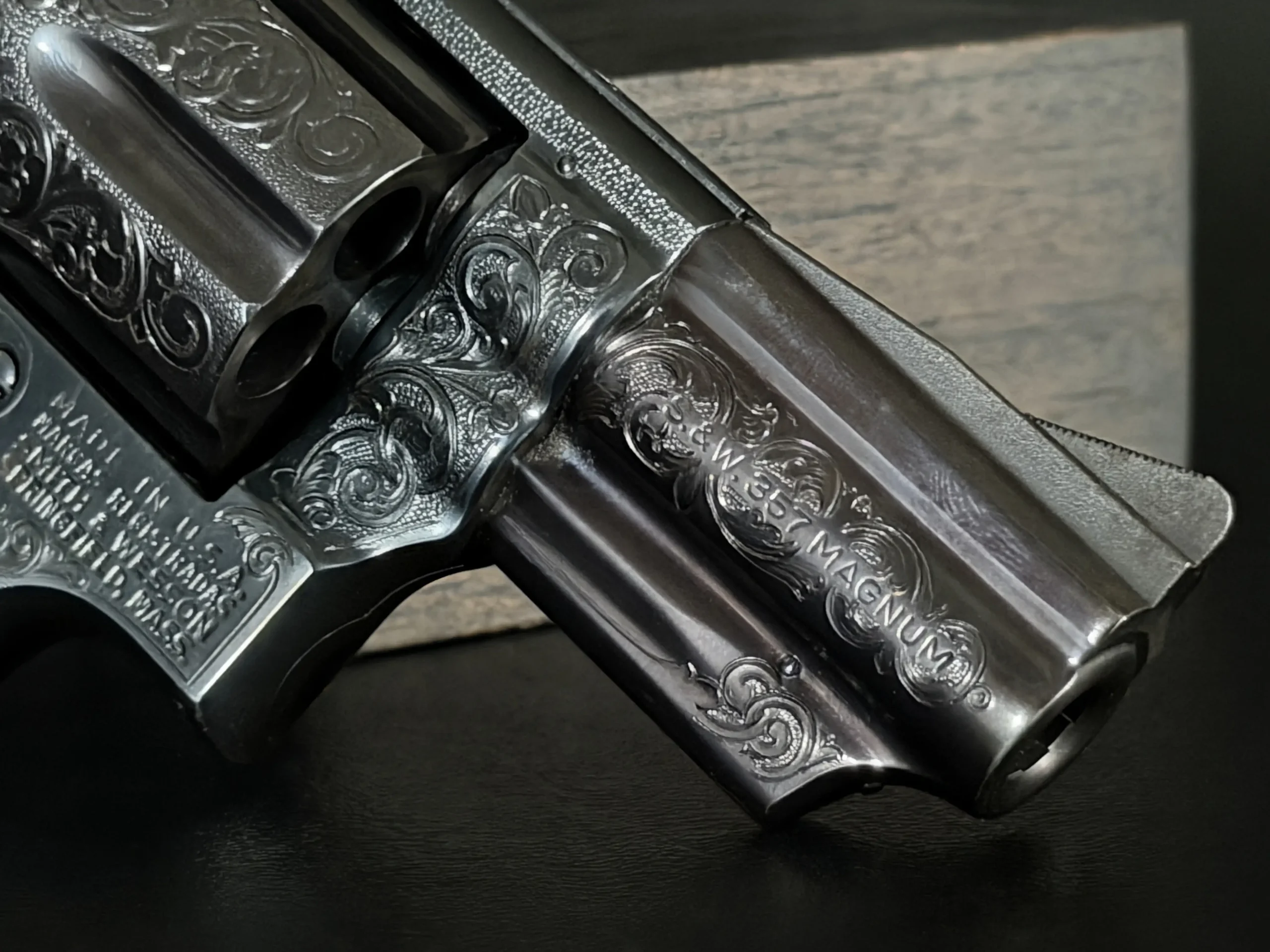 Smith and Wesson 19 3 Engraved Frame Close Up