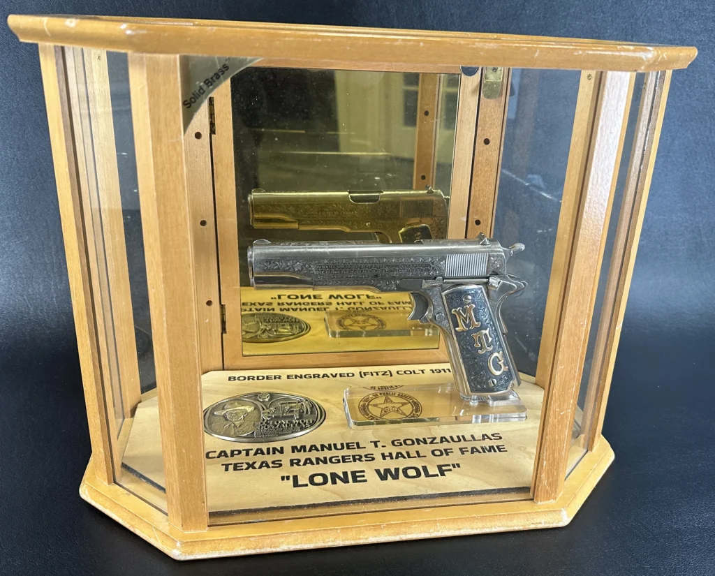 Engraved U.S. Colt 1911 Attributed to Famed Texas Ranger Captain Display