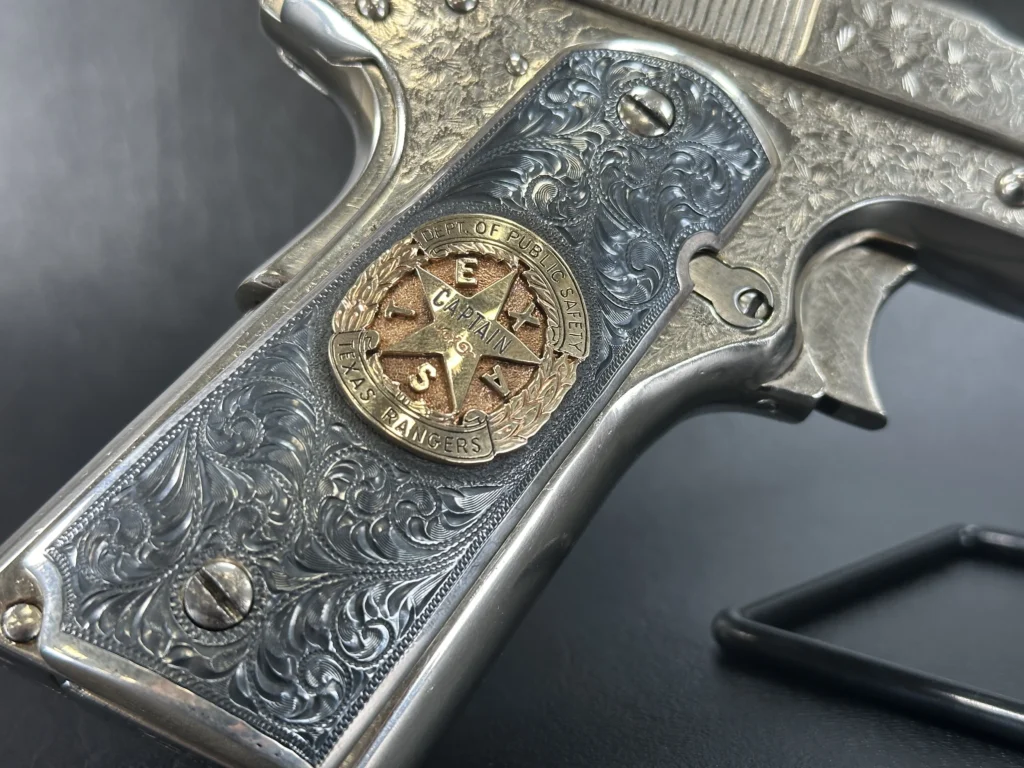 Engraved U.S. Colt 1911 Attributed to Famed Texas Ranger Captain Grip