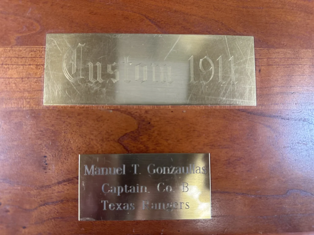 Engraved U.S. Colt 1911 Texas Ranger Captain Plaque