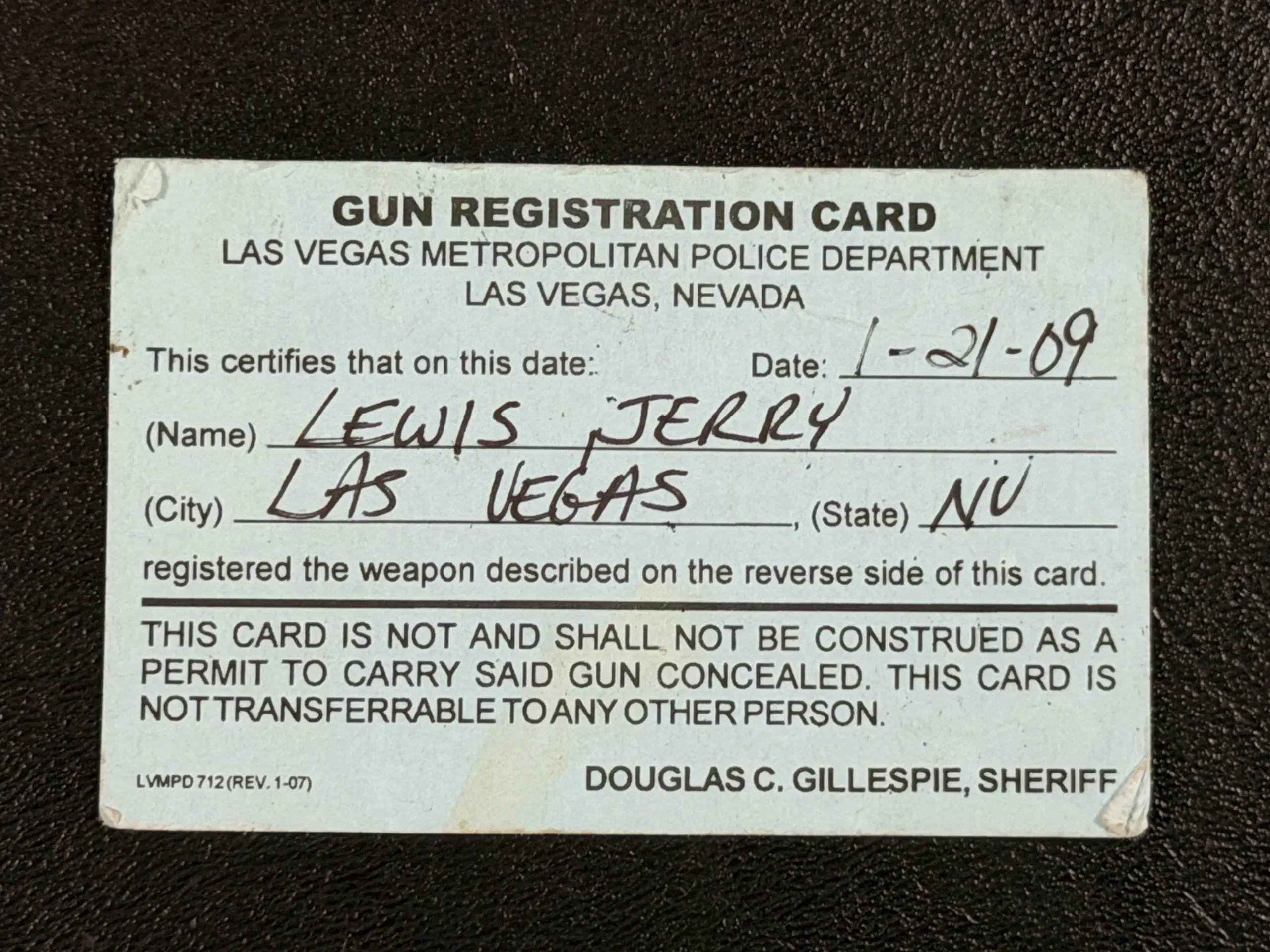 Jerry Lewis Beretta Model 21A 22 Short