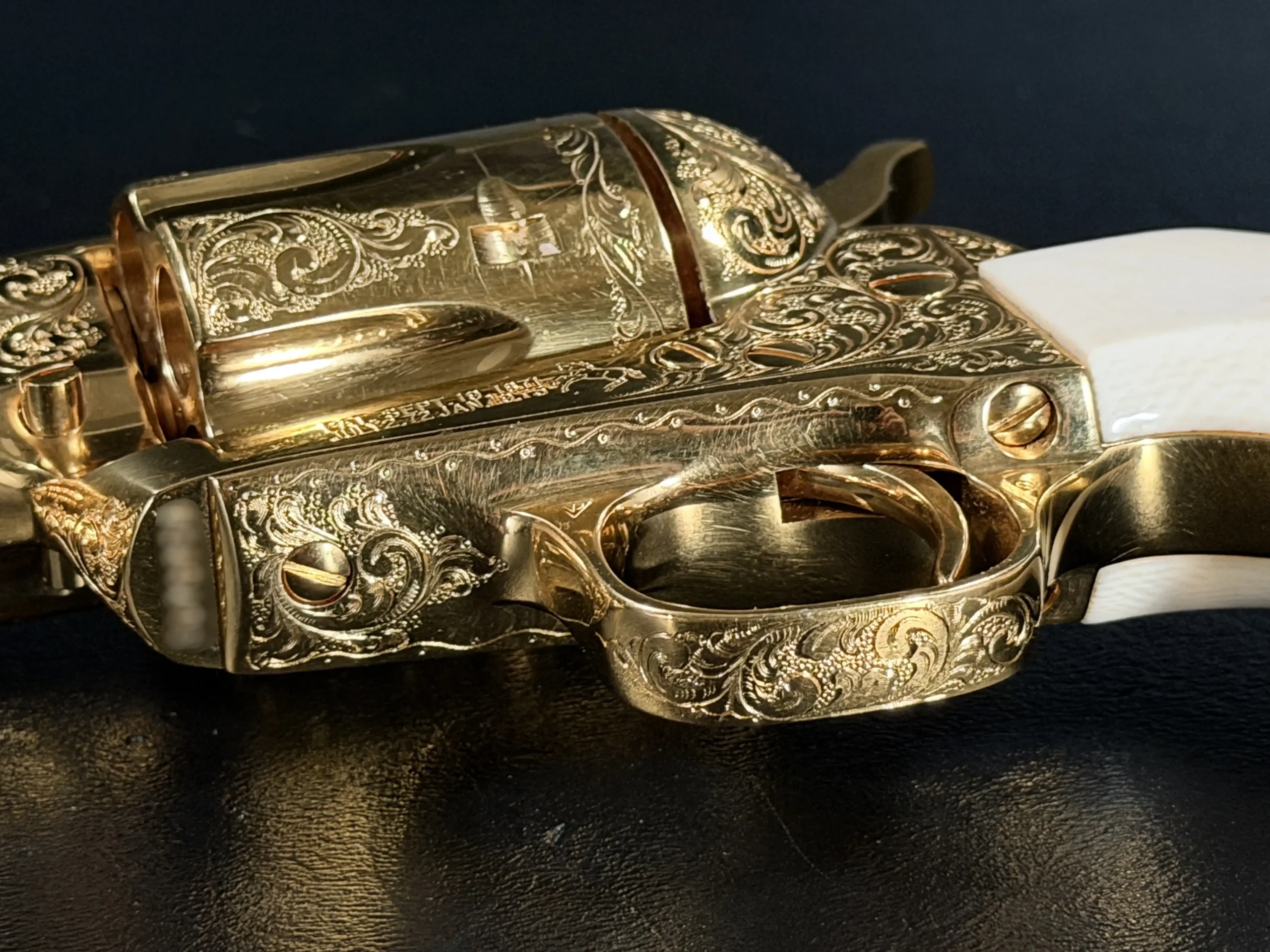 Colt 3rd Gen SAA Gold Engraved Trigger Guard Detail