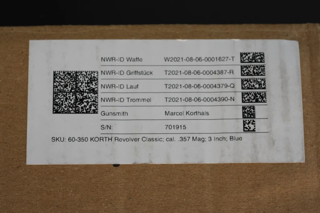 Korth Classic 3-inch Box Label SN 701915