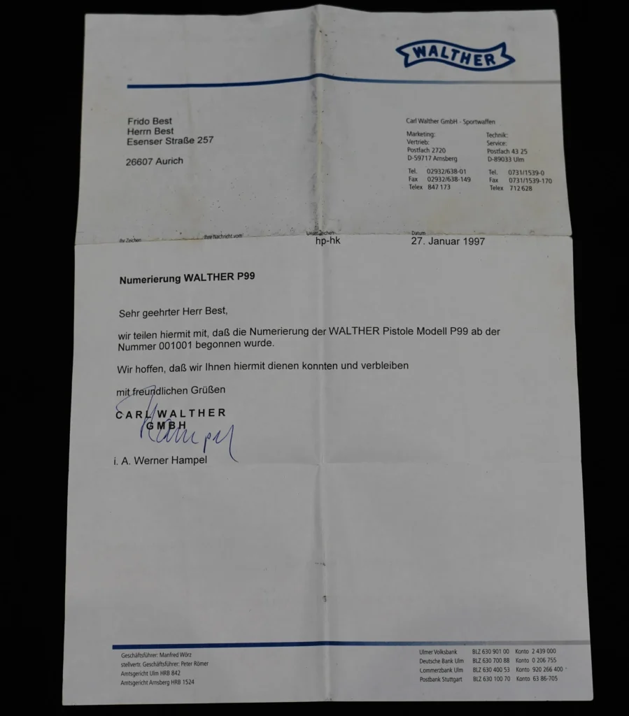 Walther P99 First Ever Production Model Documents