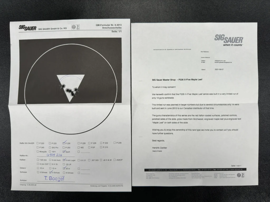 Sig P226 X-Five Maple Leaf Documents SN-U904234