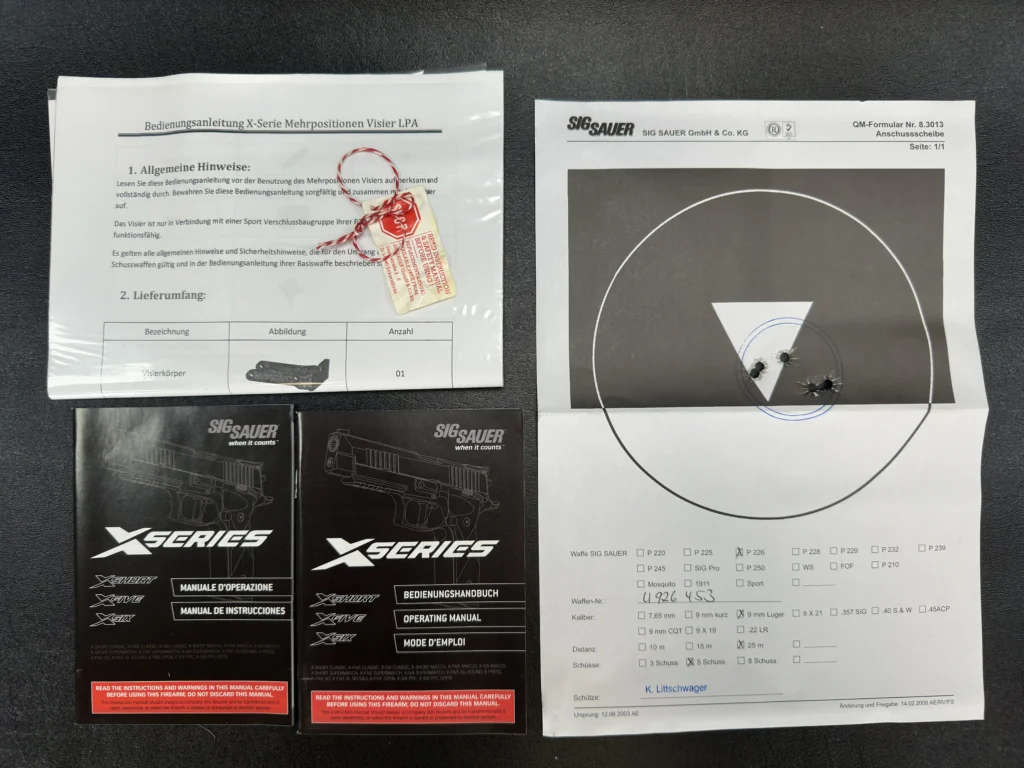 Sig P226 X-Six PPC Skeleton Documents SN-U926453