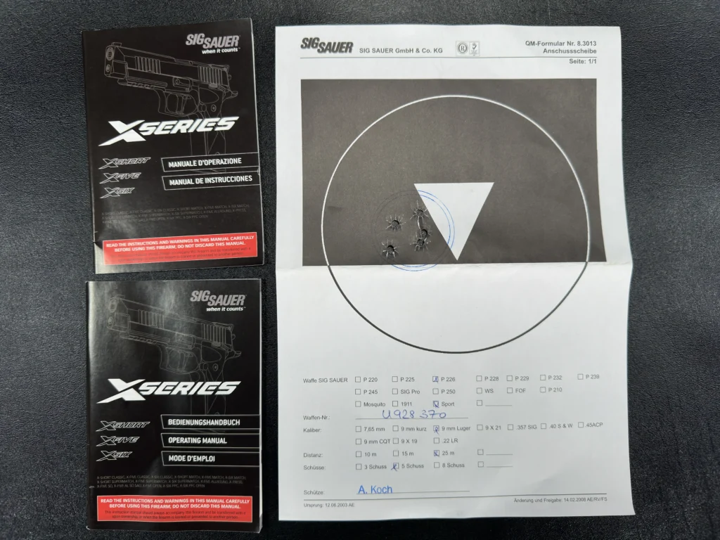 Sig P226 X-Six Skeleton Documents SN-U928370