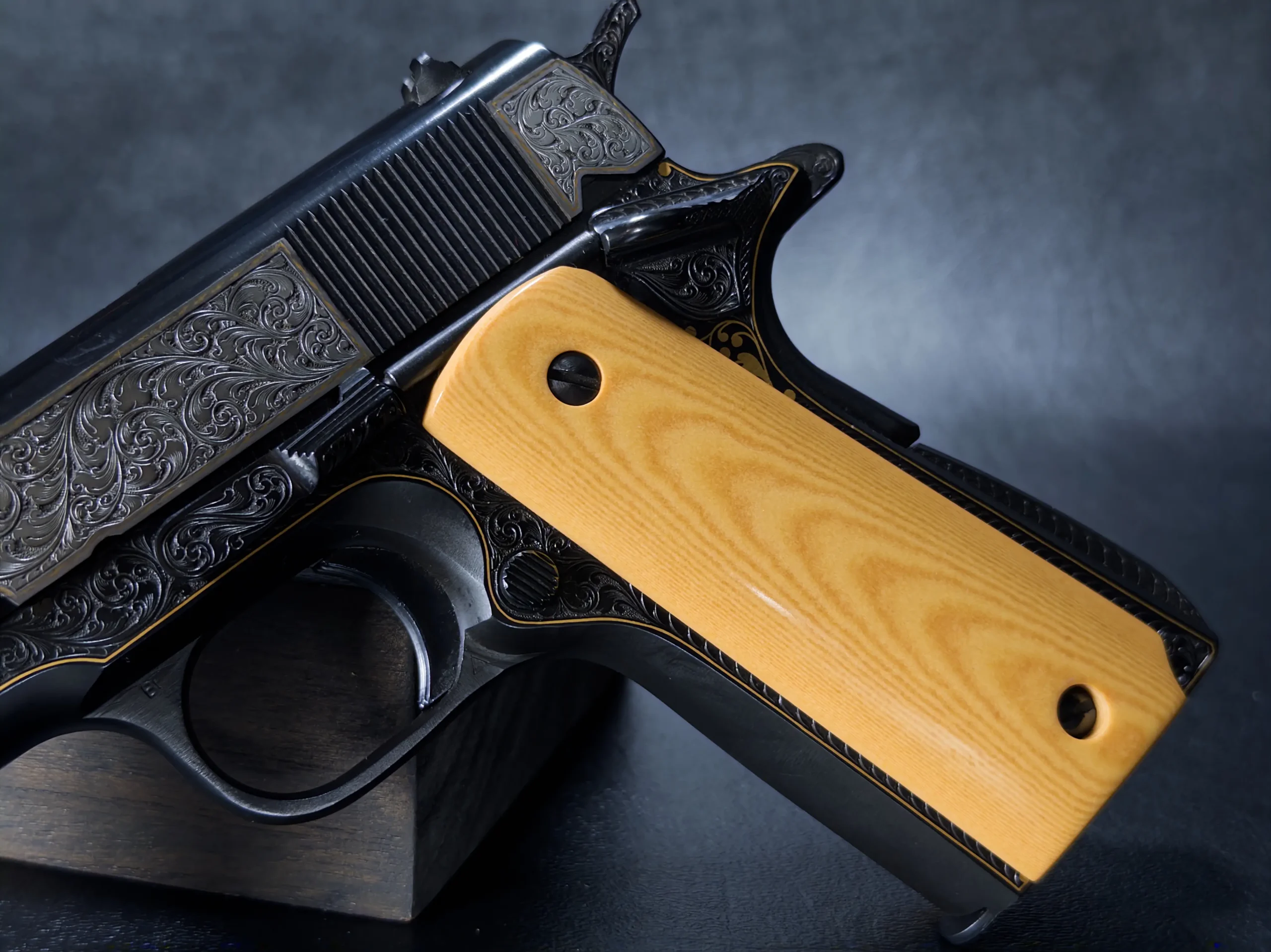 ray viramontez detailed engraving colt government pistol