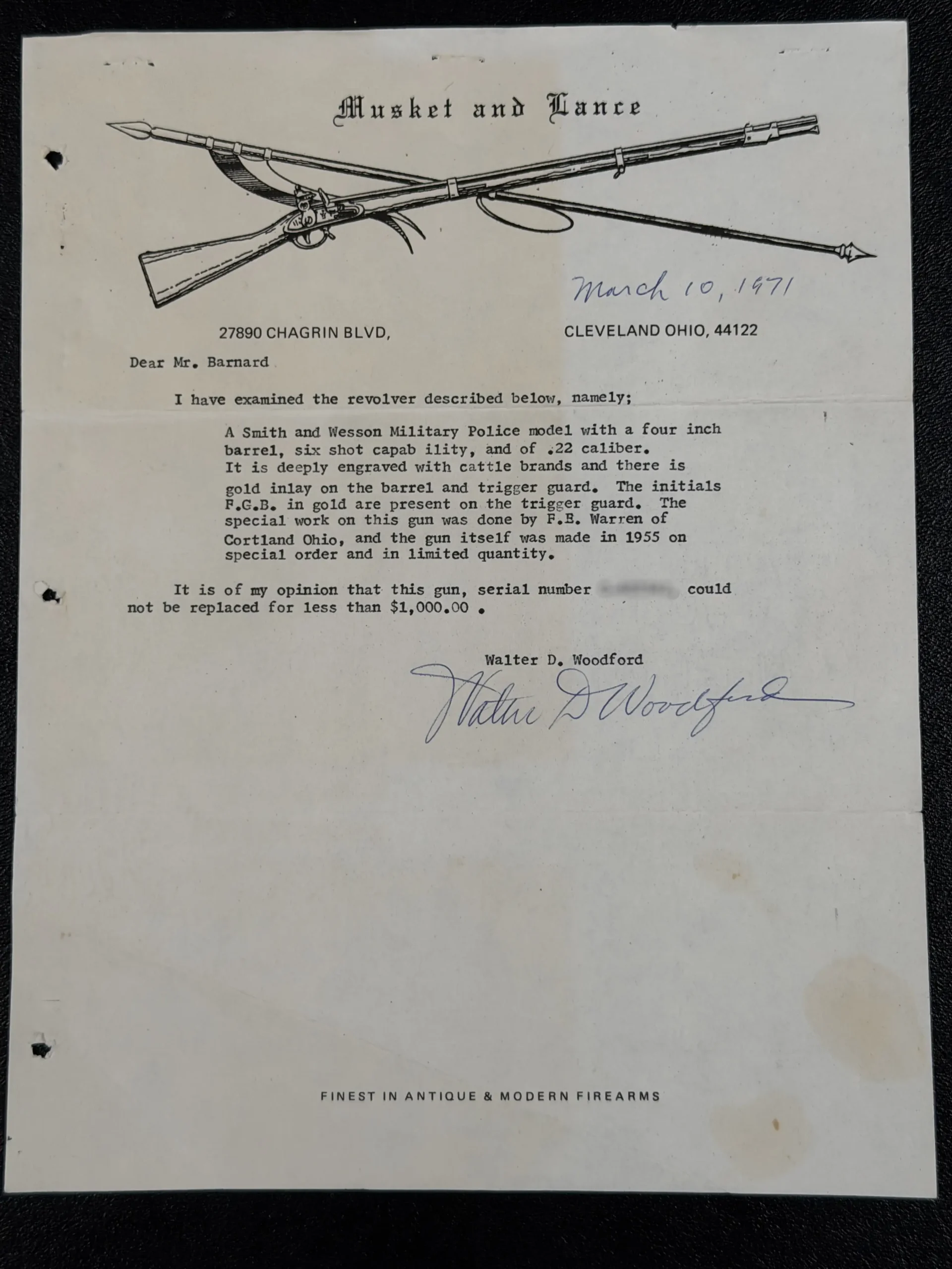 S W 22 Military Police engraved postal service revolver