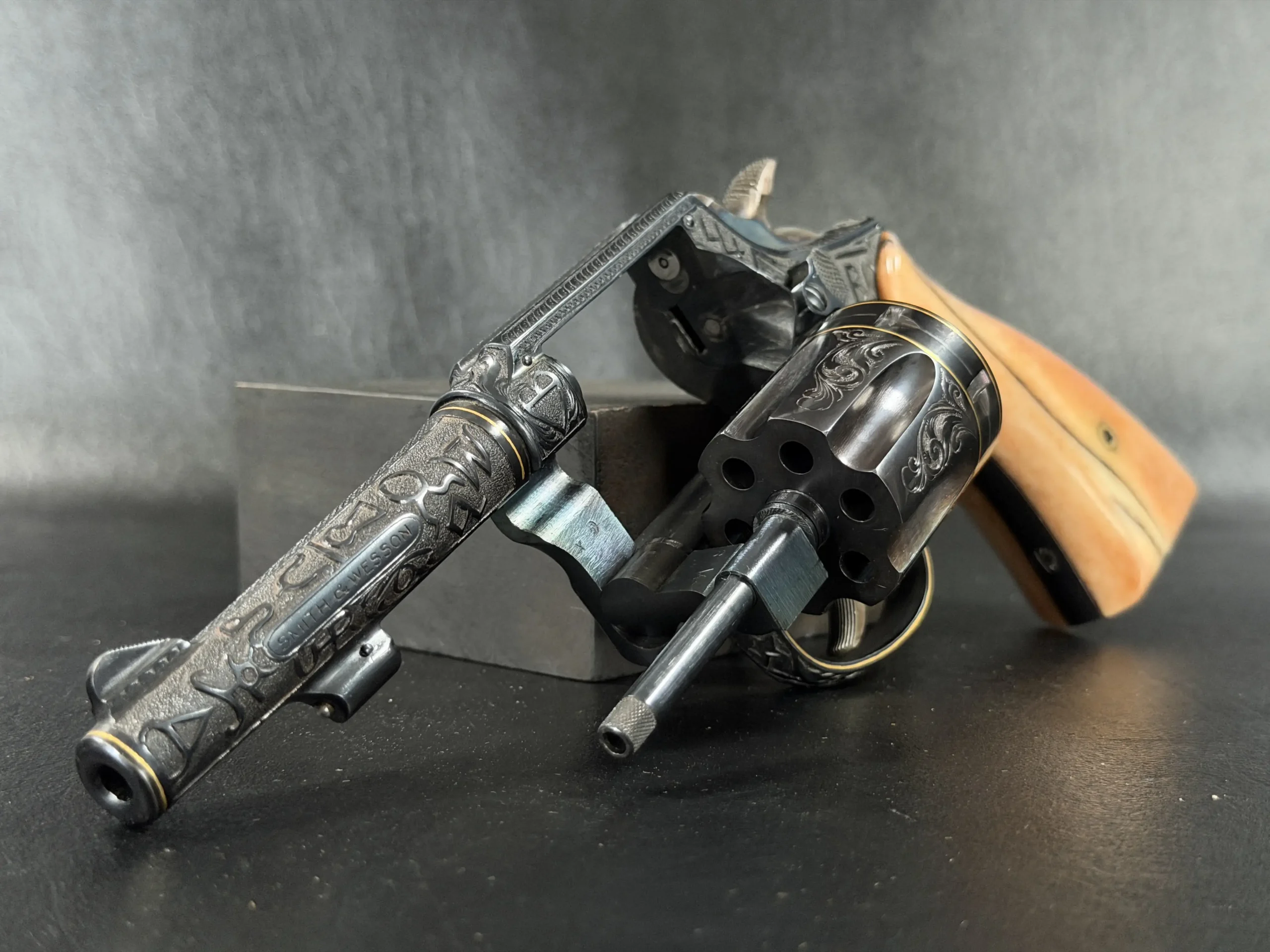 S W 22LR Military Police engraved revolver with ivory grips