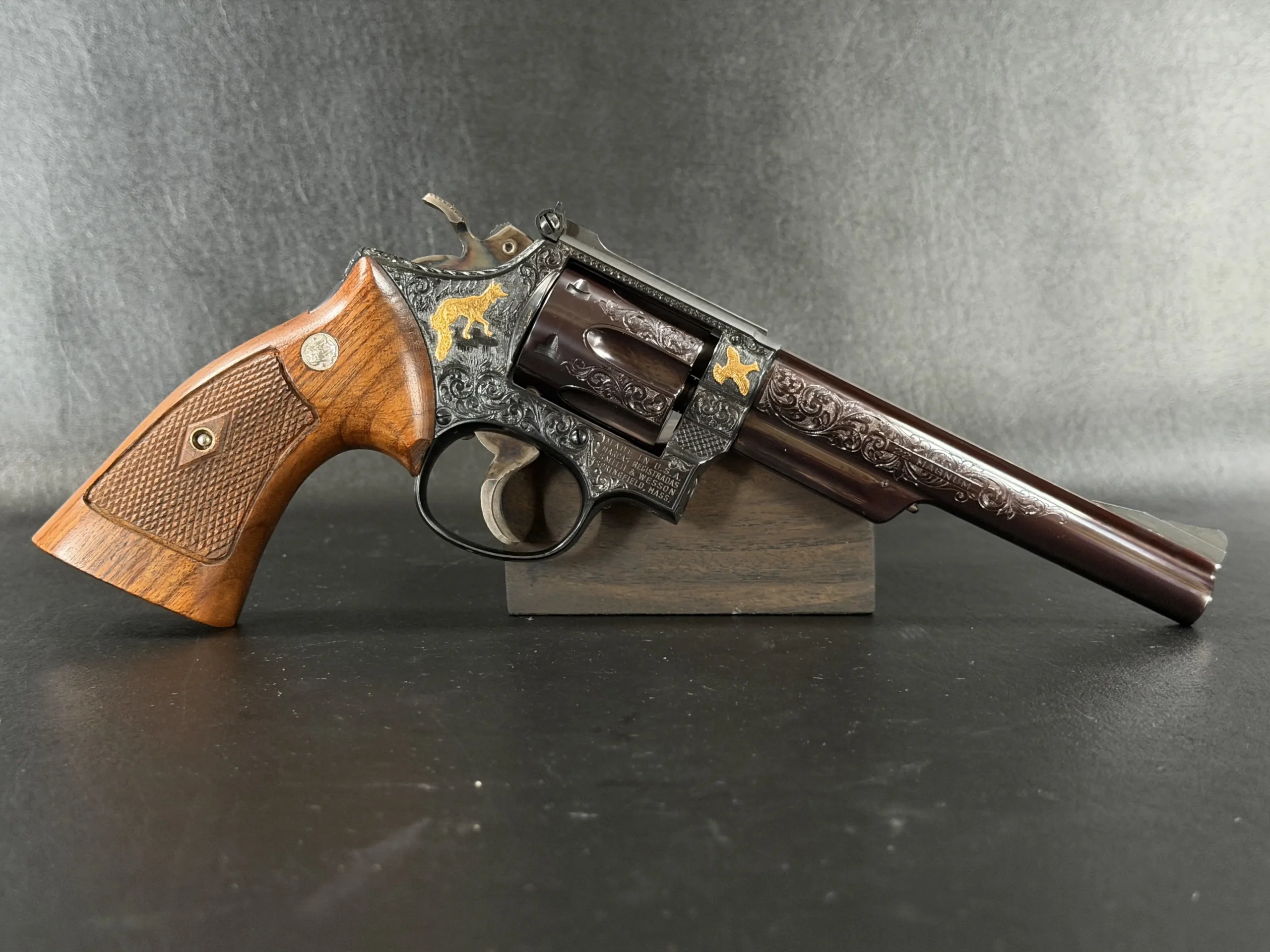 S W Model 53 Engraved Revolver Gold Inlay Game Scene