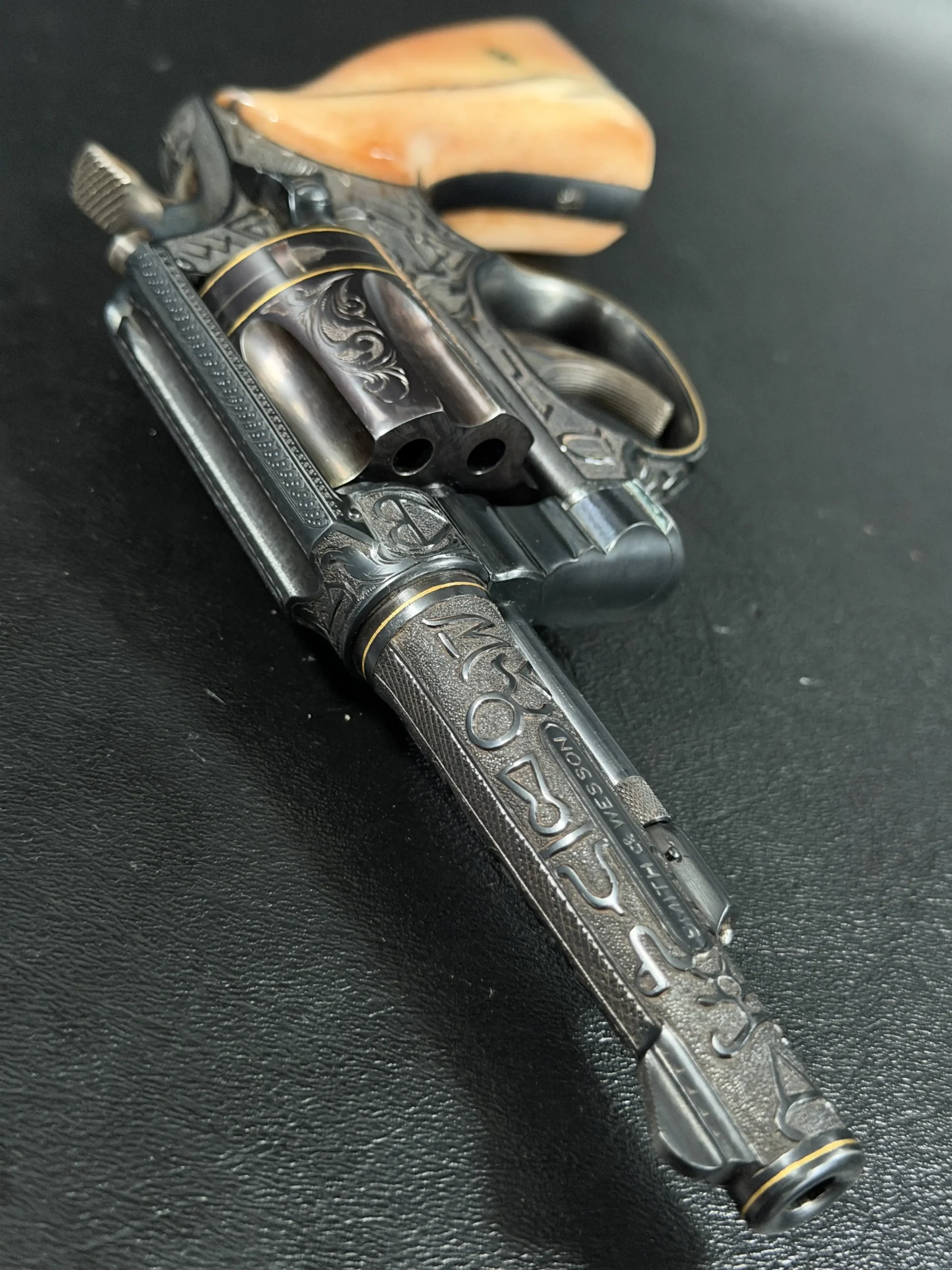 Smith Wesson 22 M P hand engraved revolver gold FGB initials