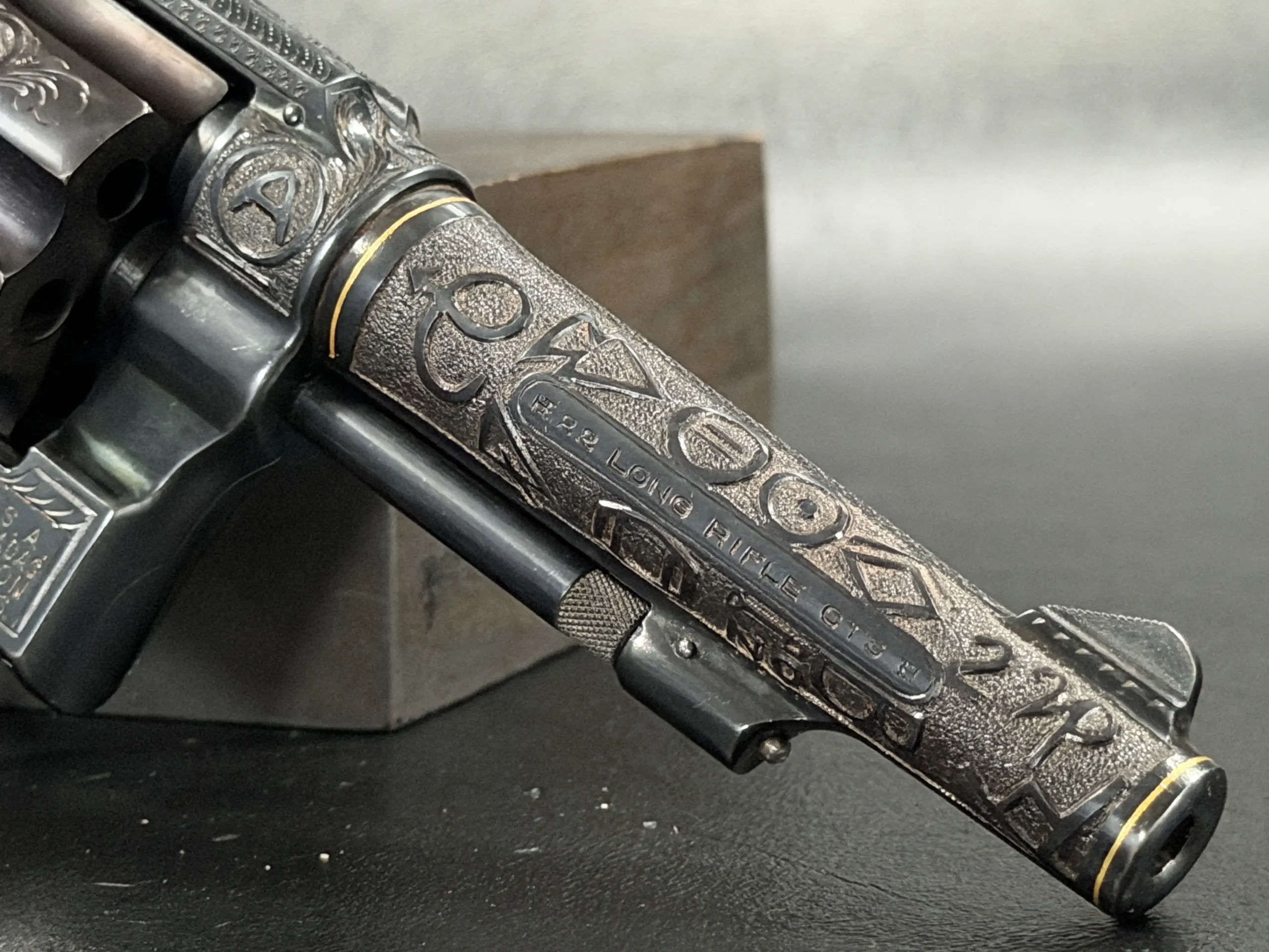 Smith Wesson 22LR K frame engraved revolver cattle brand motif