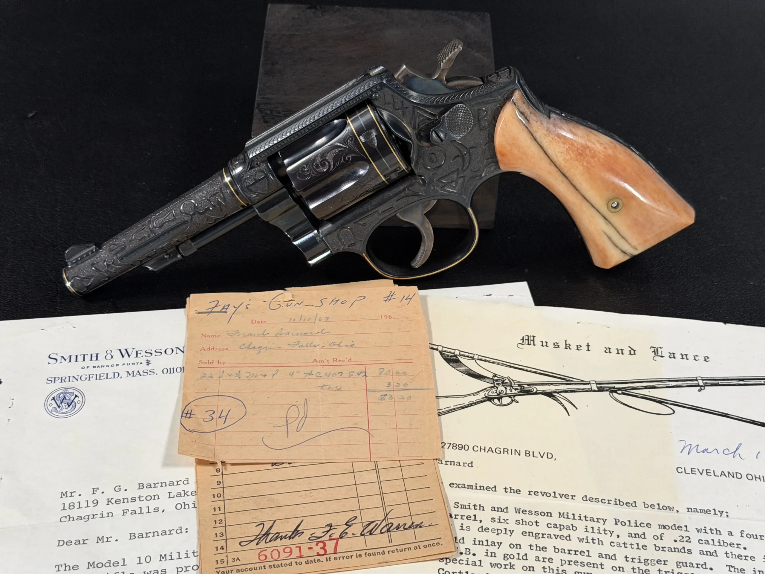 US Post Office Smith Wesson 22 M P engraved revolver