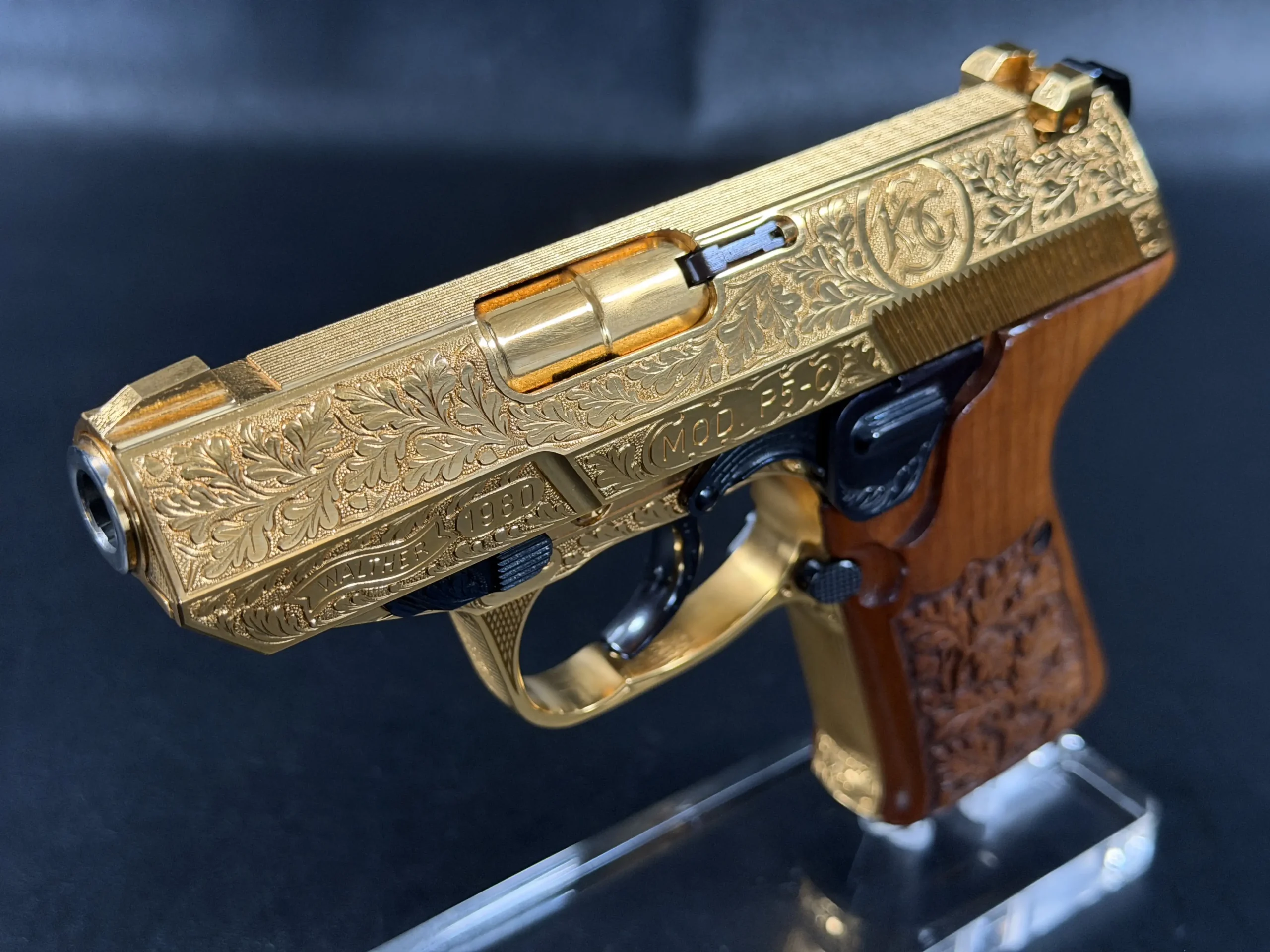 Walther P5C Custom Wood Grip Engraving
